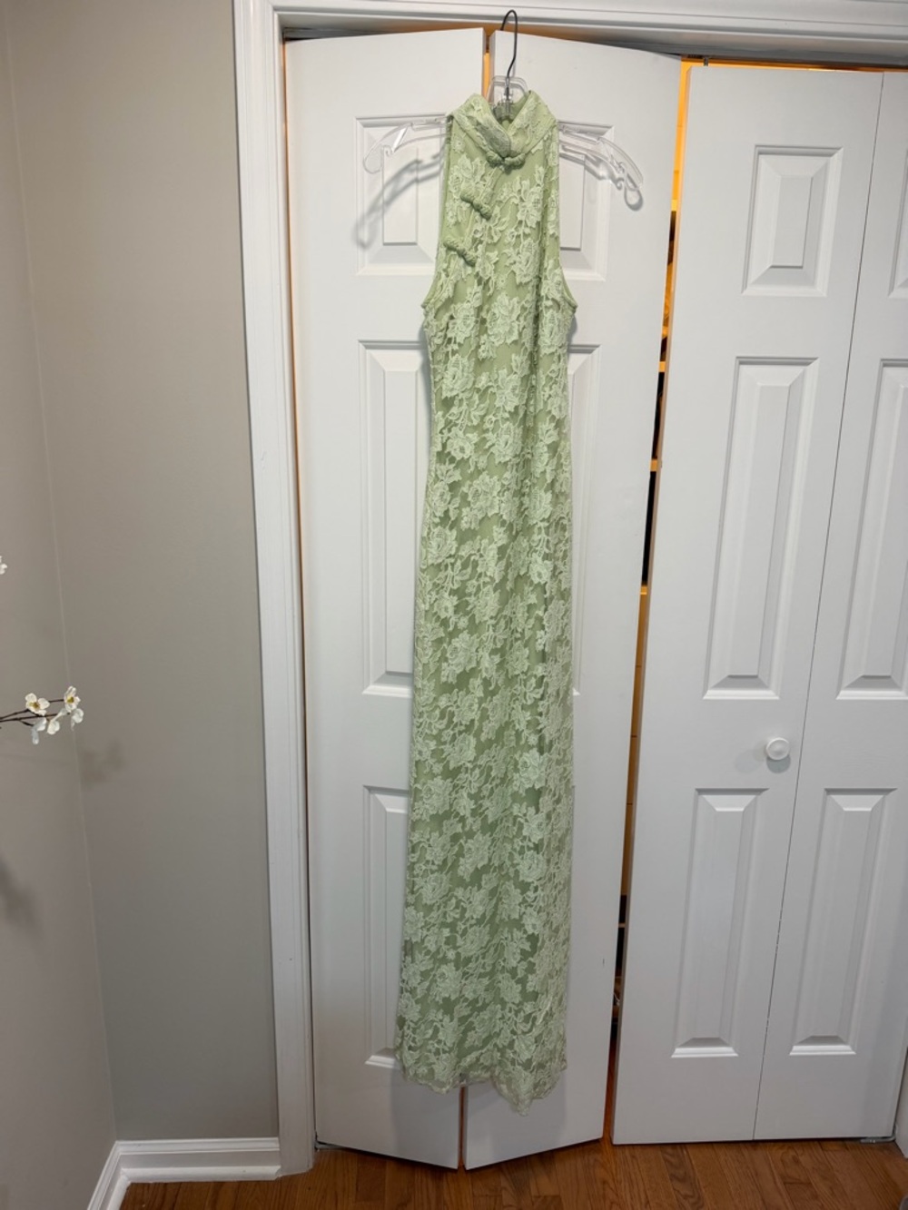 Sage Green Lace Halter Maxi Dress
